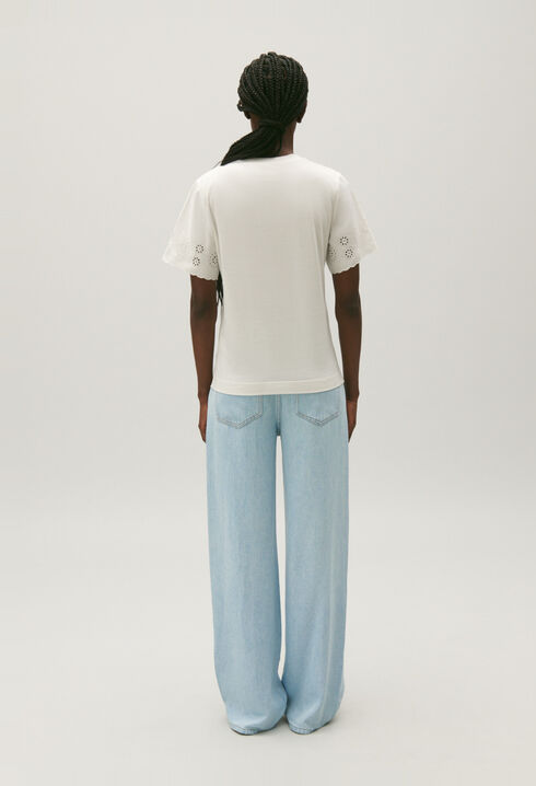 T-shirt coton broderie anglaise écru