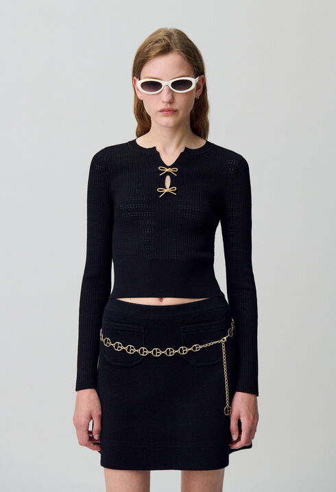 Fine knit bow jumper
