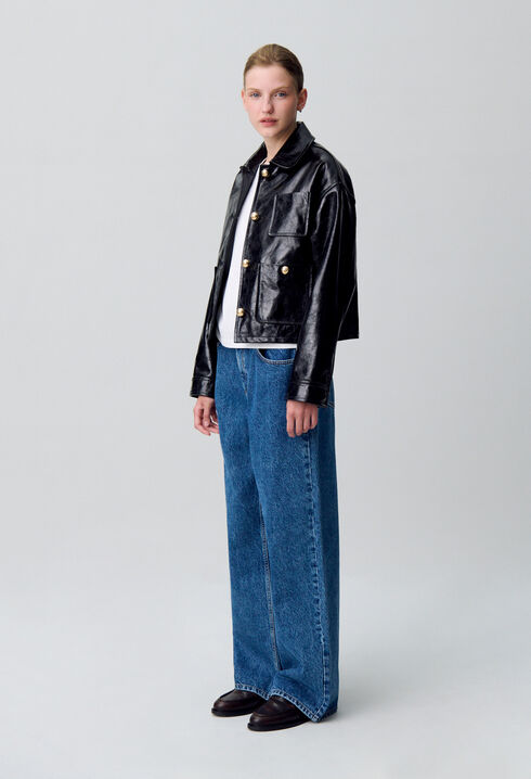 Blouson cuir vernis vieilli