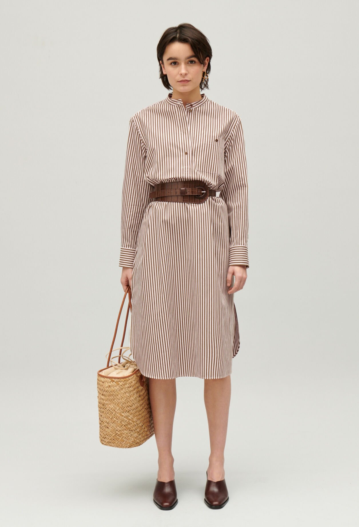 Robe longue rayures bronze