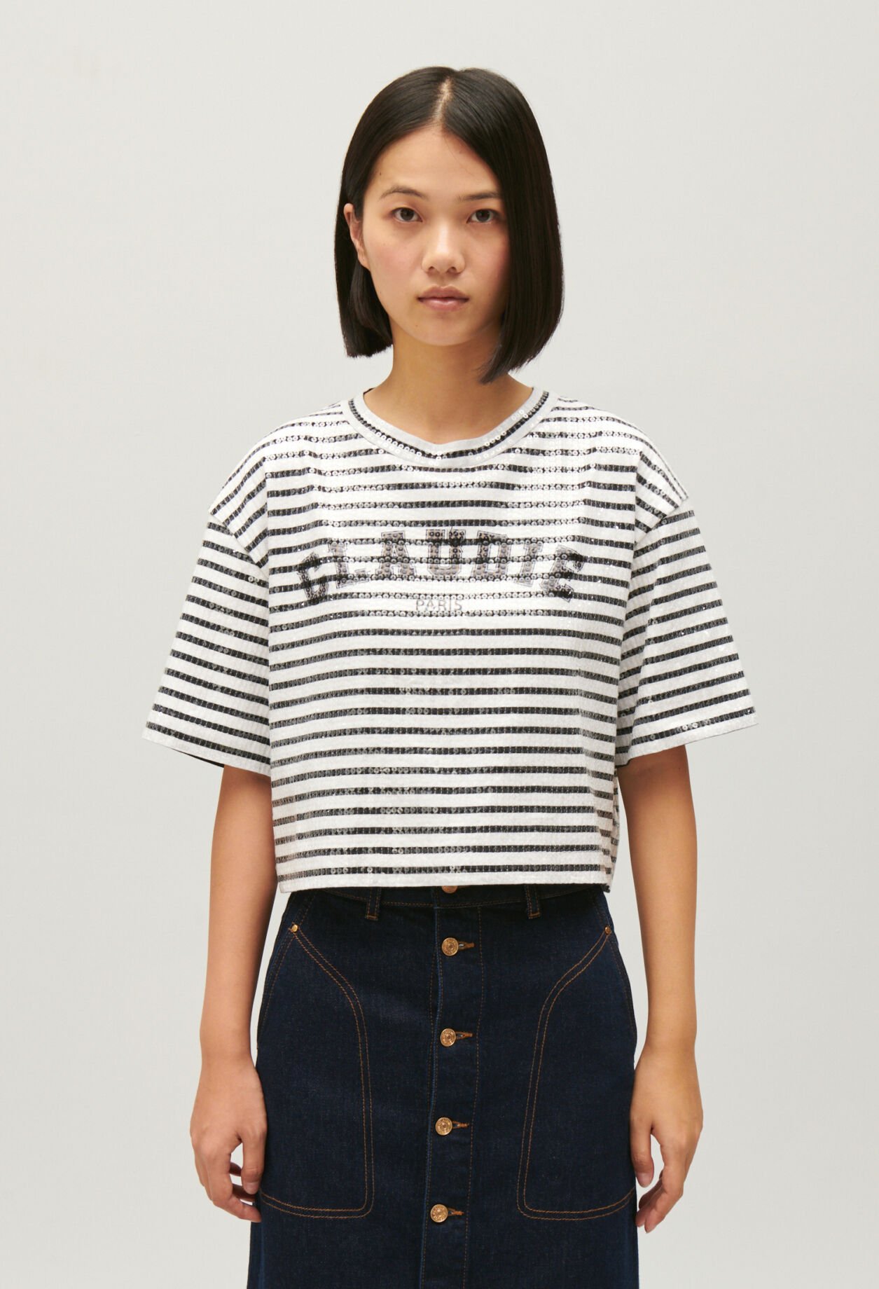 Striped T-shirt with two-tone sequins