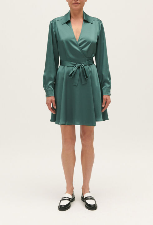 Short green wrapover dress