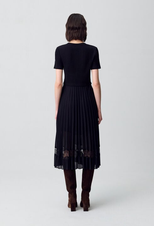 Twist black bi-material midi dress 