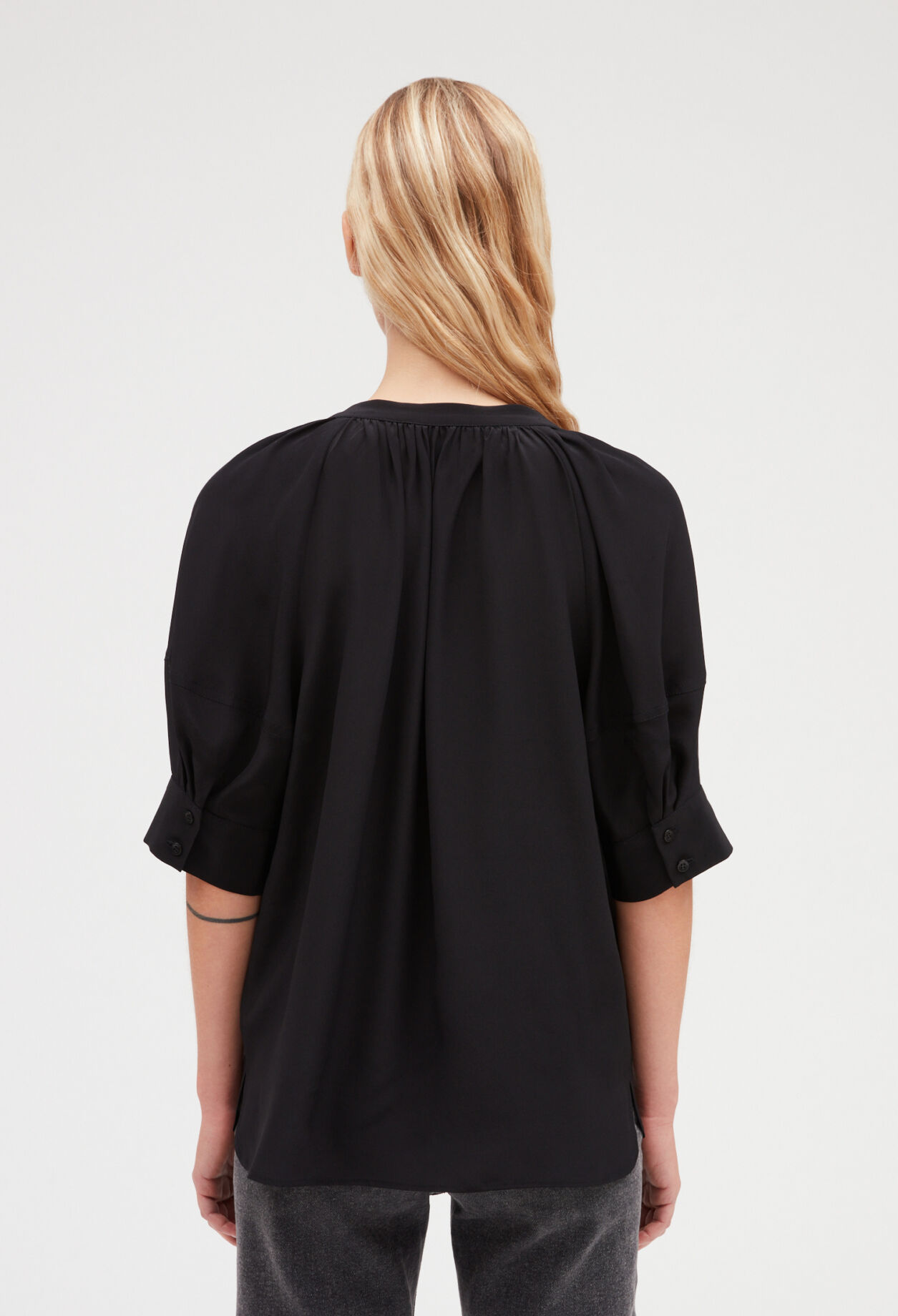 Black silk short sleeve blouse