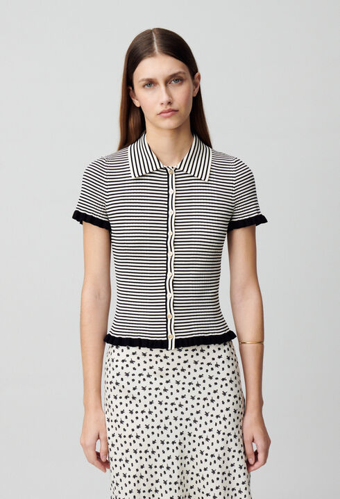 Buttoned striped polo top