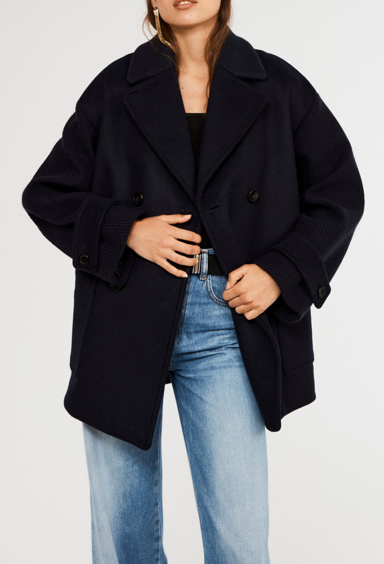 Manteau bi-matière en laine recyclée