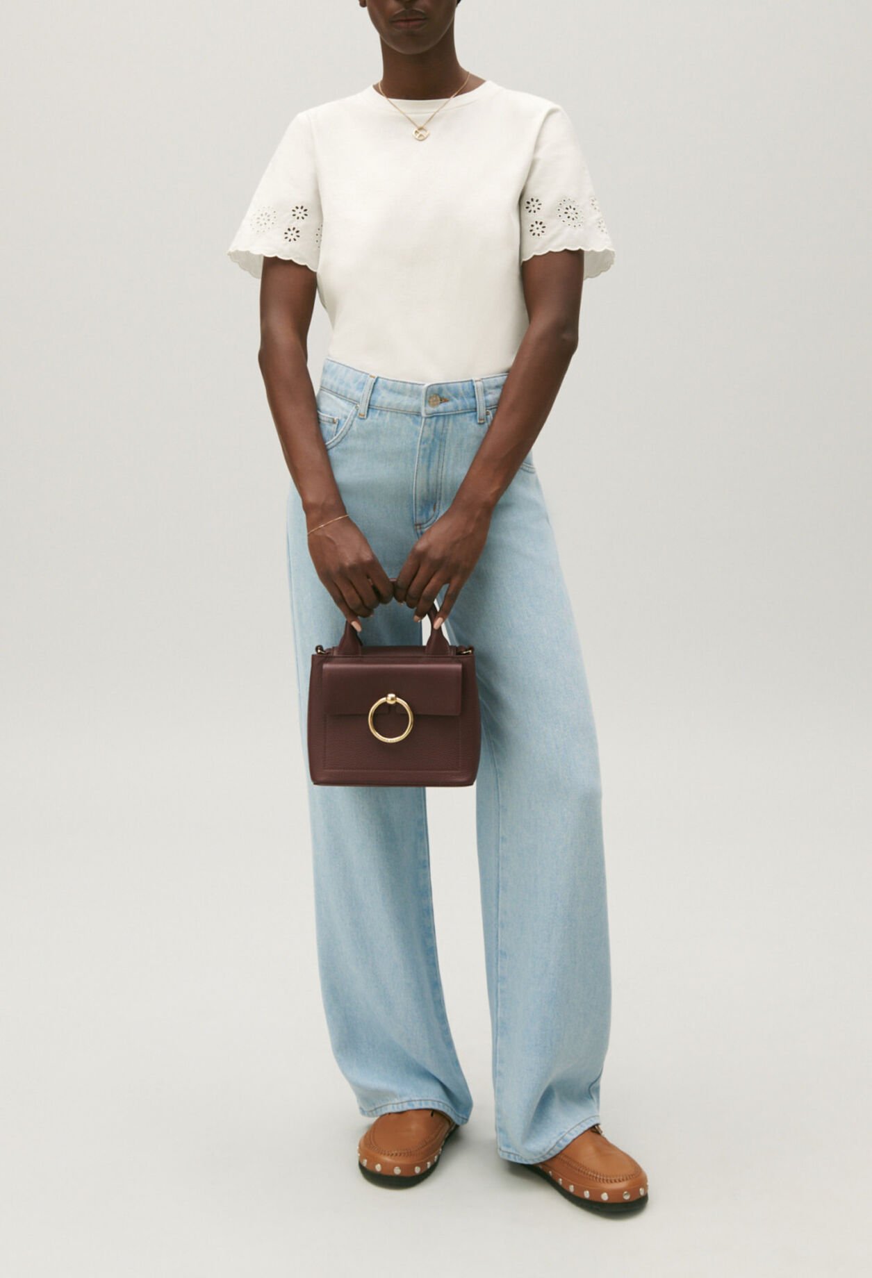 Ecru cotton broderie anglaise T-shirt