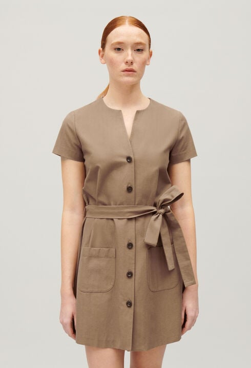 Robe courte boutonnée marron
