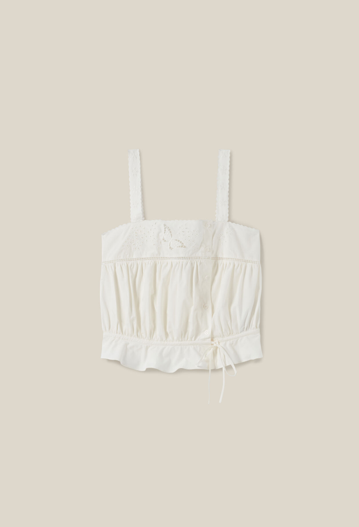 Square-neck embroidered ecru top
