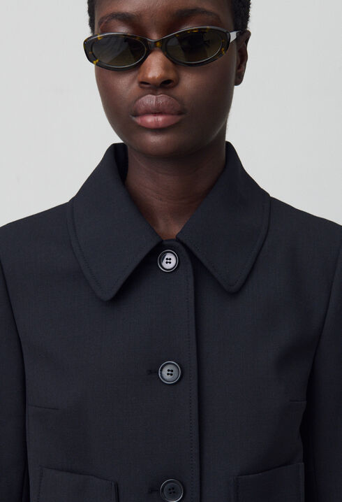 Black wool-blend box jacket