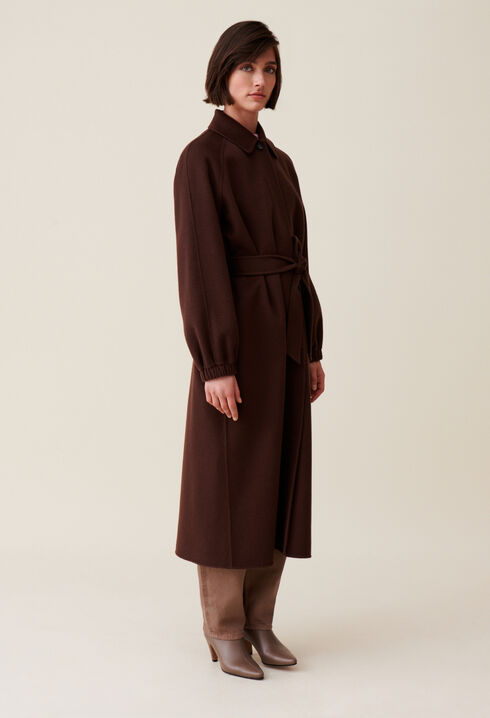 Manteau long ceinturé marron
