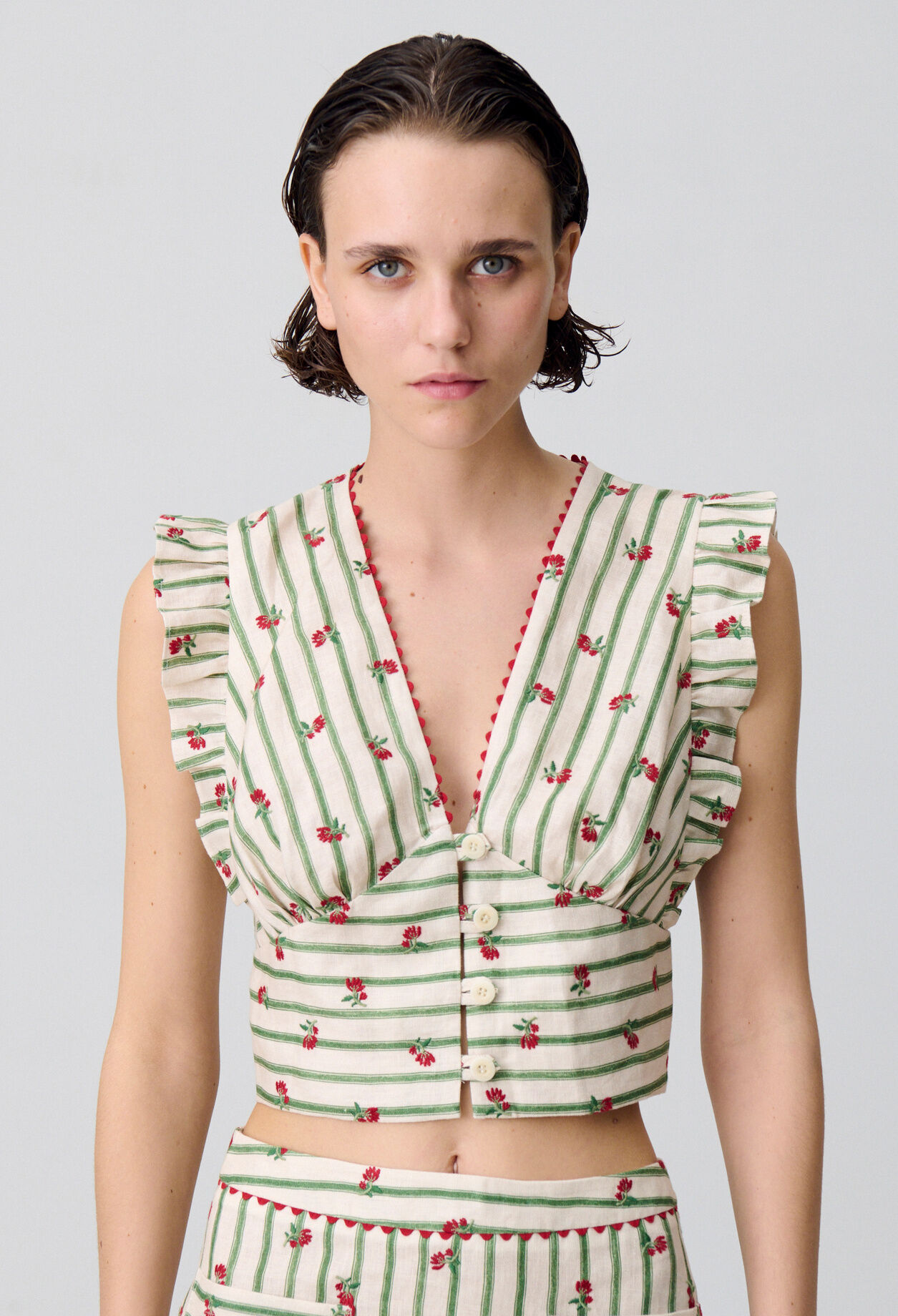 Printed Ruffle Trim Top