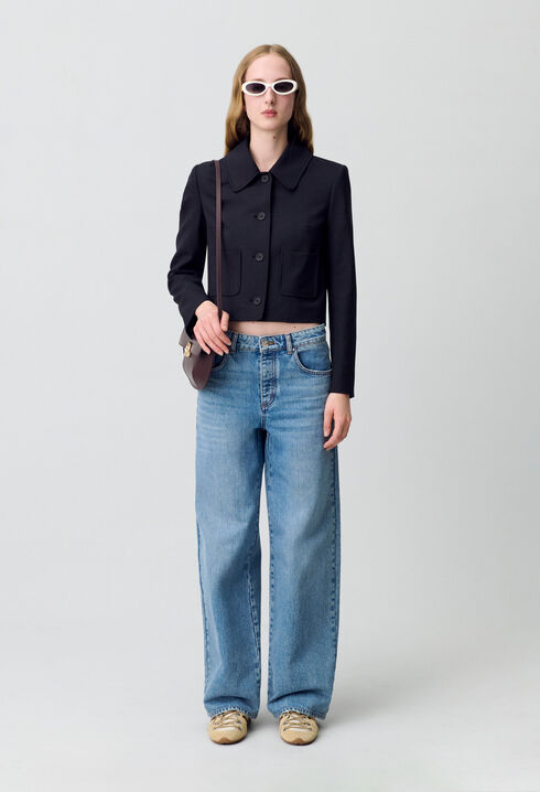 Veste boîte laine mélangée noir