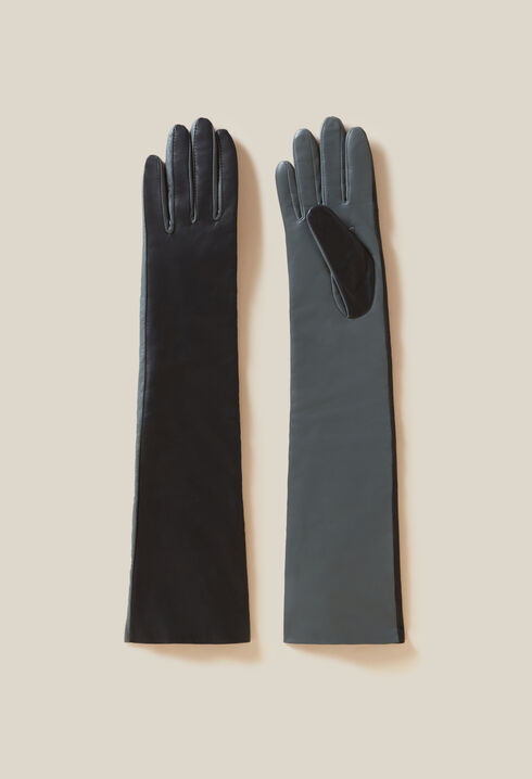 Longs gants bicolores cuir