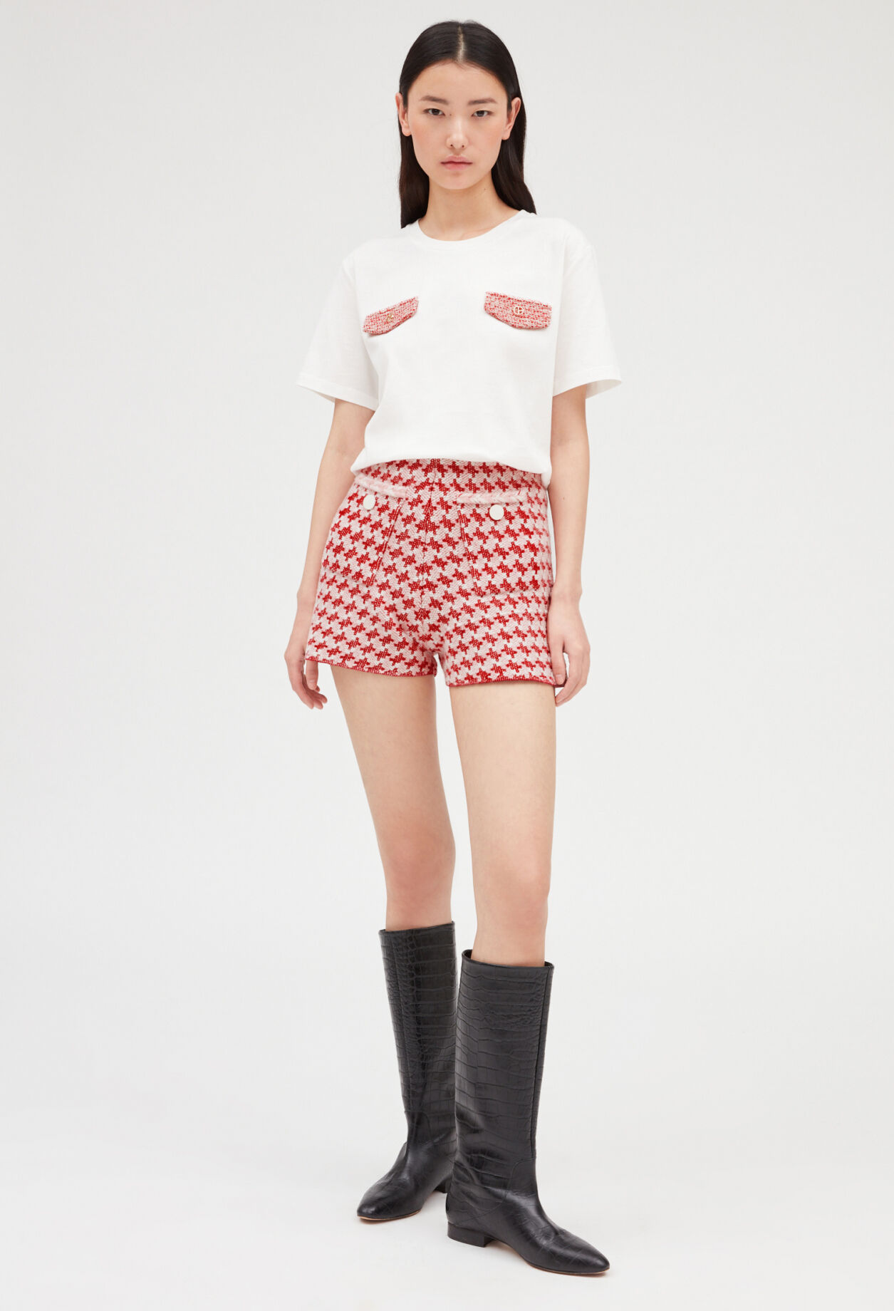 Ecru tweed pocket t-shirt