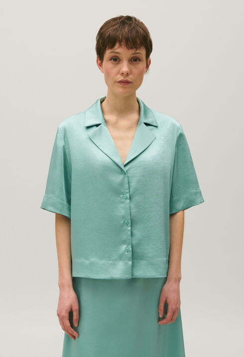 Flowing aqua satin shirt