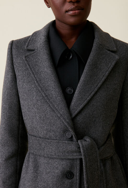 Manteau long ceinture gris 