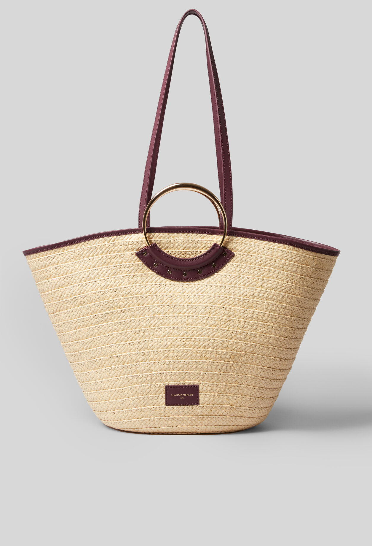 Braided raffia basket with handles
