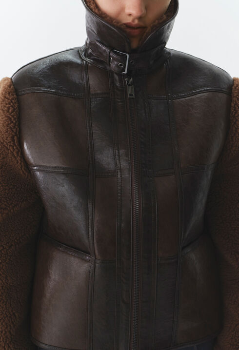 Short two-tone mixed fabric jacket