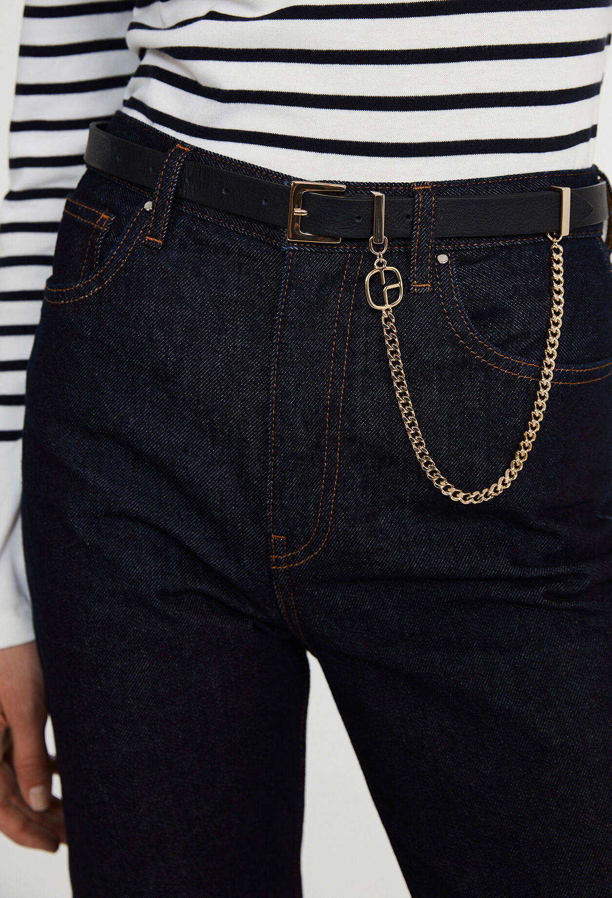 Ceinture cuir noir et chaîne