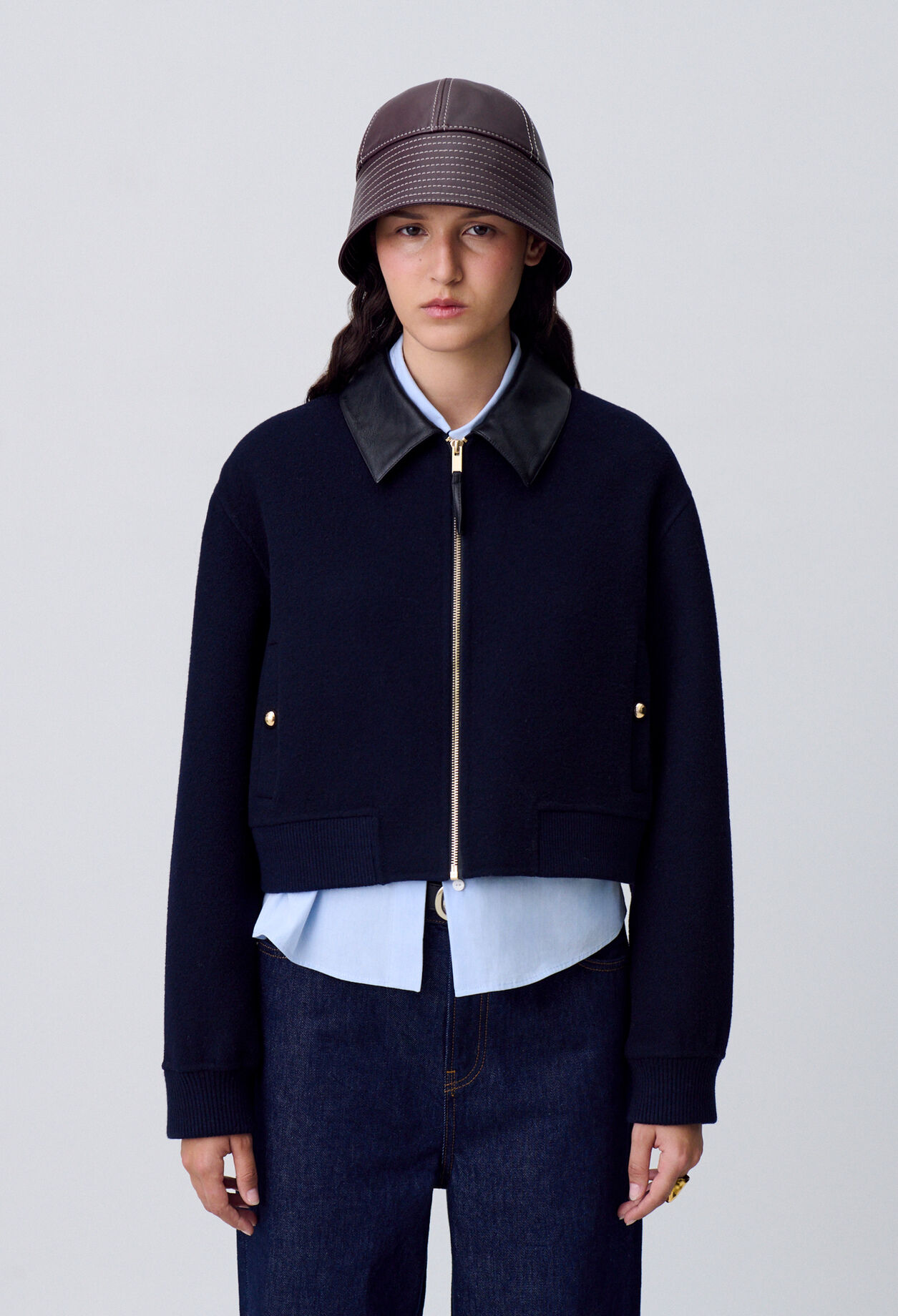 Blouson laine col similicuir