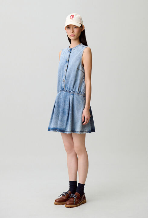 Washed flared denim dress