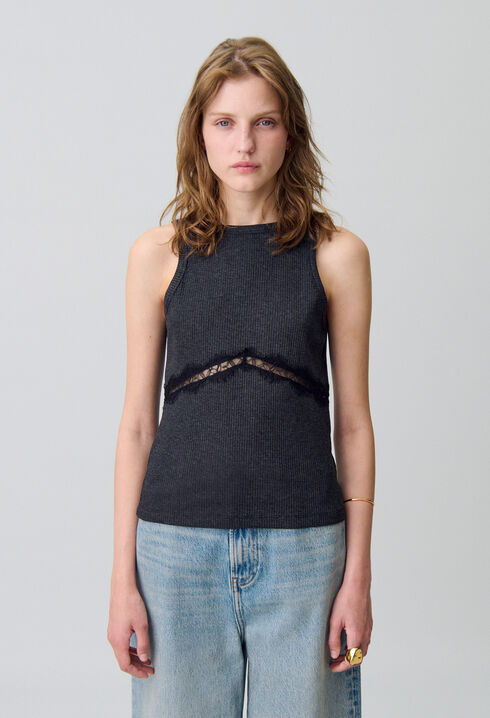 T-shirt sans manches dentelle