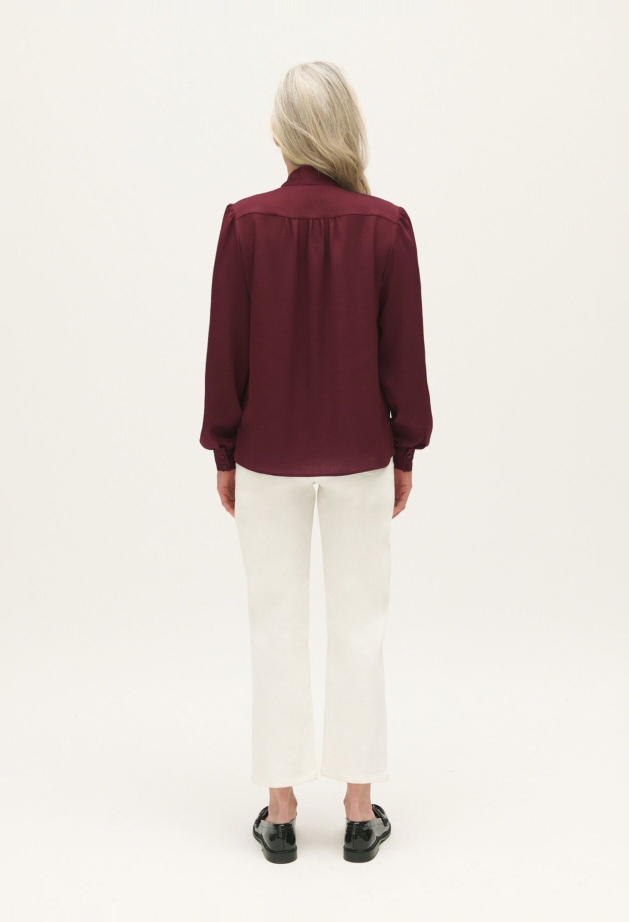 Burgundy pussy bow blouse