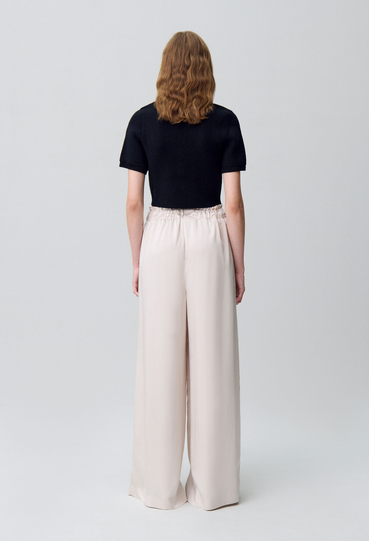 Pantalon large taille smockée