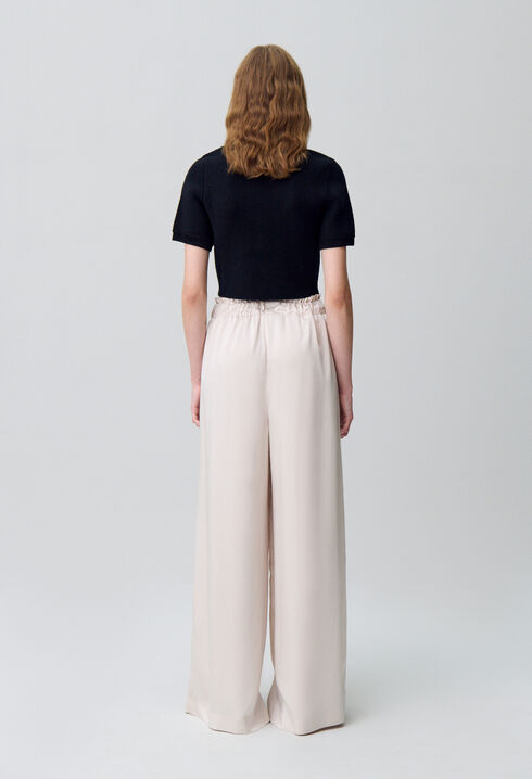 Pantalon large taille smockée