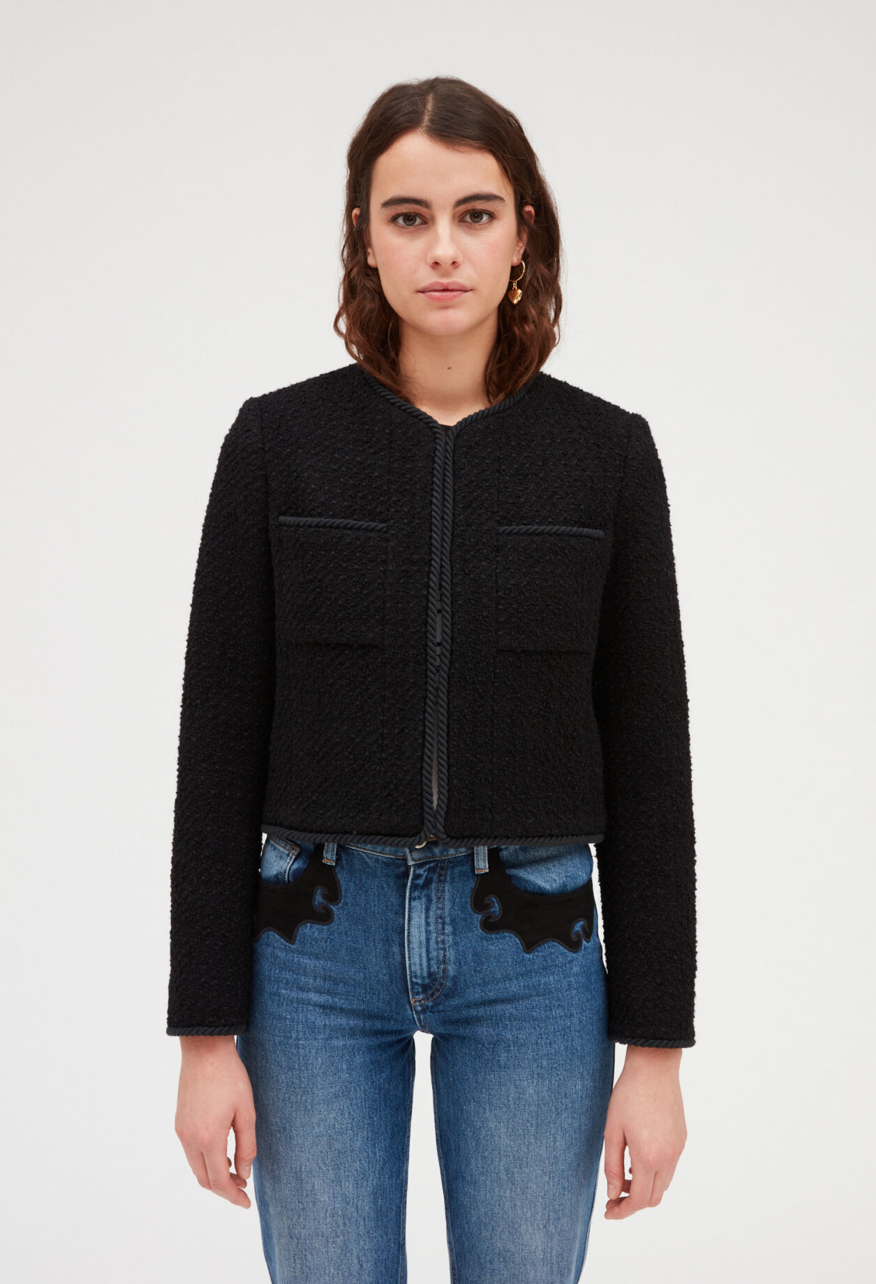 Short black tweed jacket