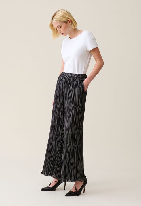 Pantalon fluide plissé argenté