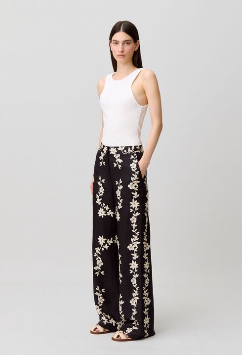 Floral wide-leg trousers