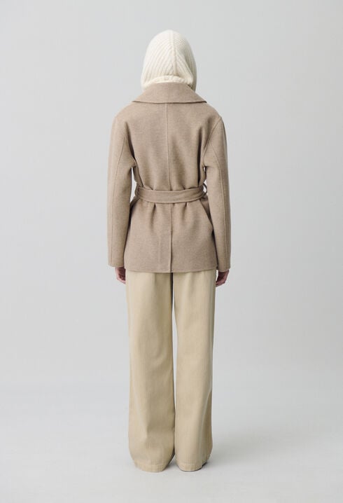 Manteau court laine franges