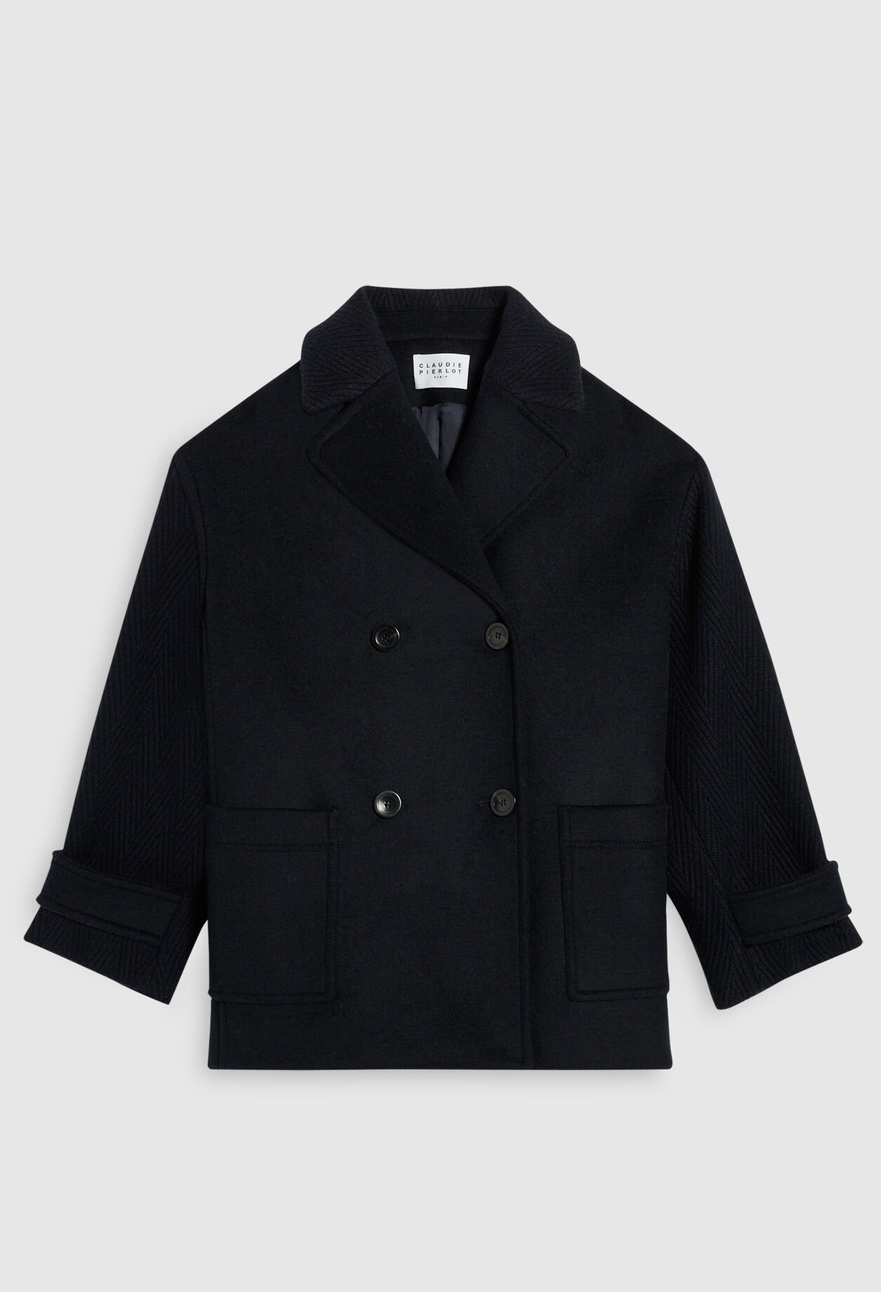 Manteau bi-matière en laine recyclée