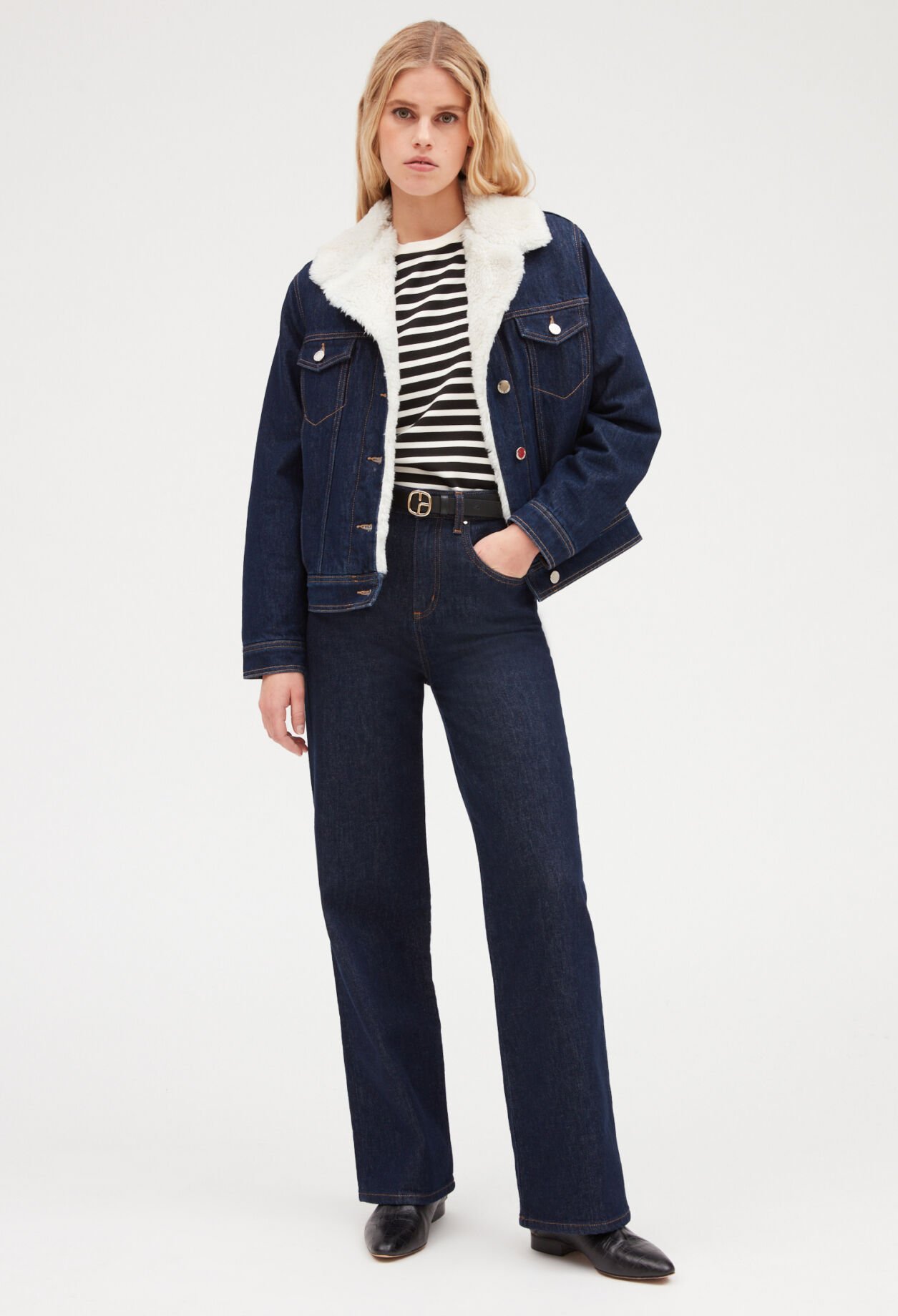 Blouson jean doublé fausse fourrure