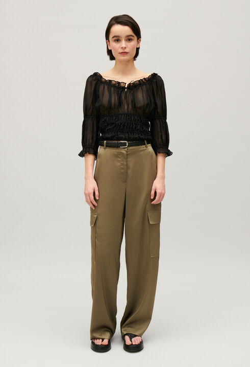 Blouse courte volants noire