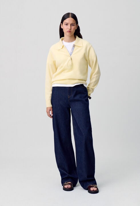 Raw denim straight-cut jeans