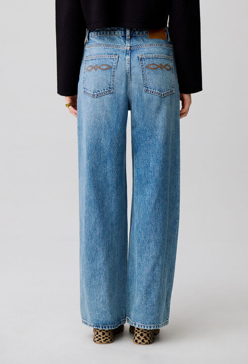 Wide-Leg Washed Denim Jeans