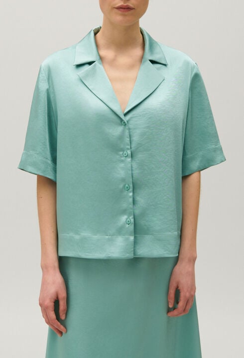 Flowing aqua satin shirt