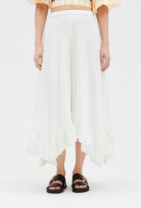 Jupe midi plissée écrue