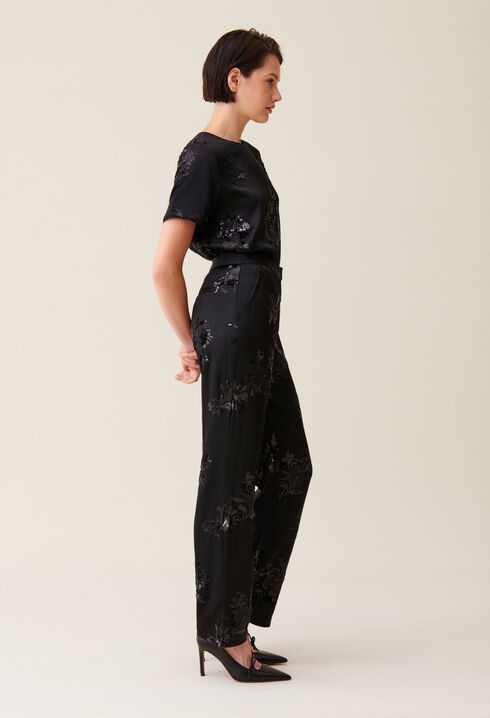 Pantalon sequins brodés noir