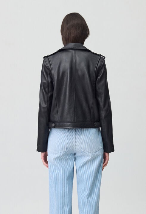 Veste cuir grainé noir