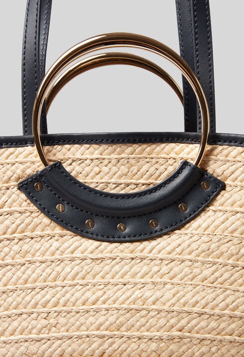Braided raffia basket with handles