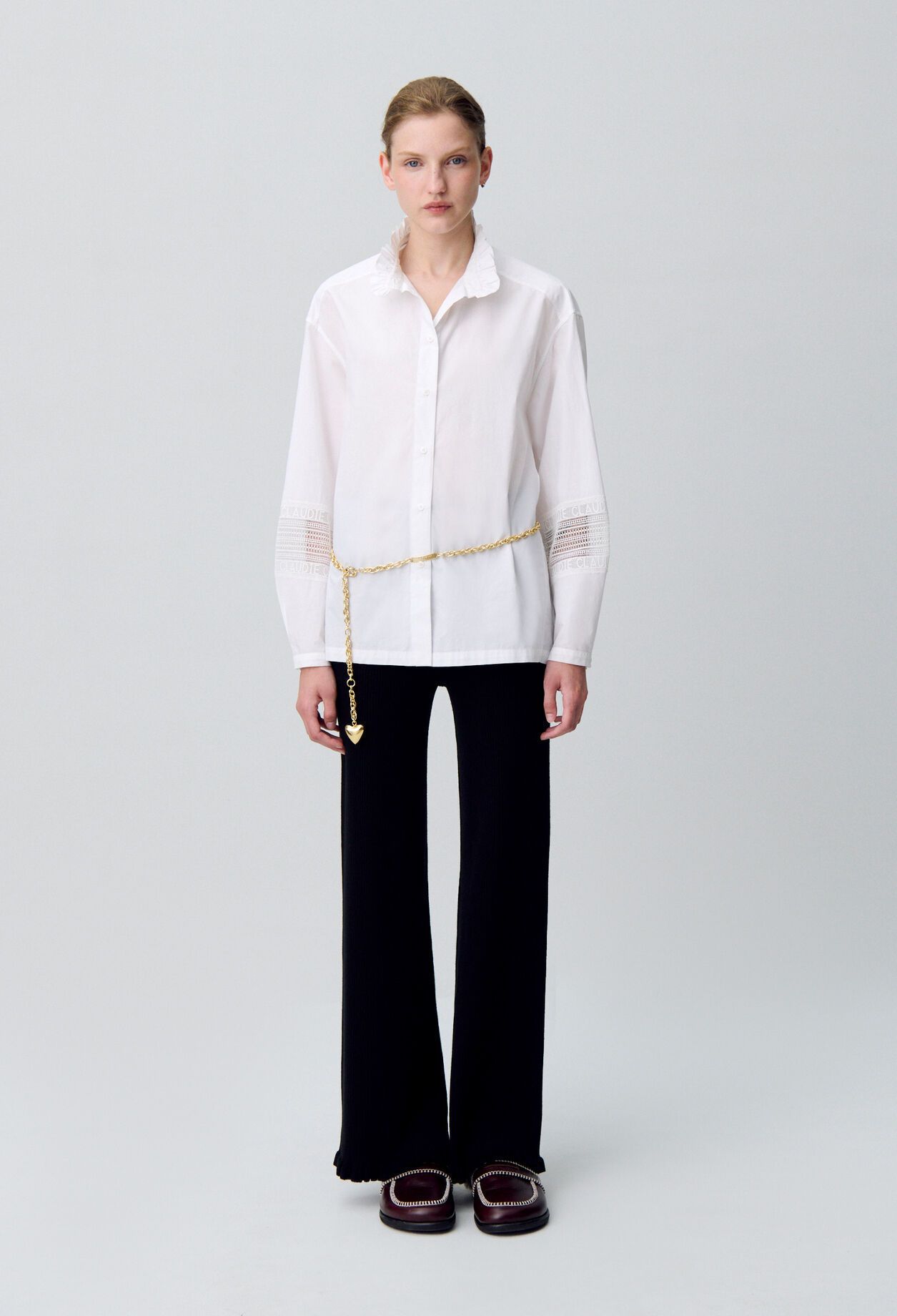 Cotton shirt with frill collar