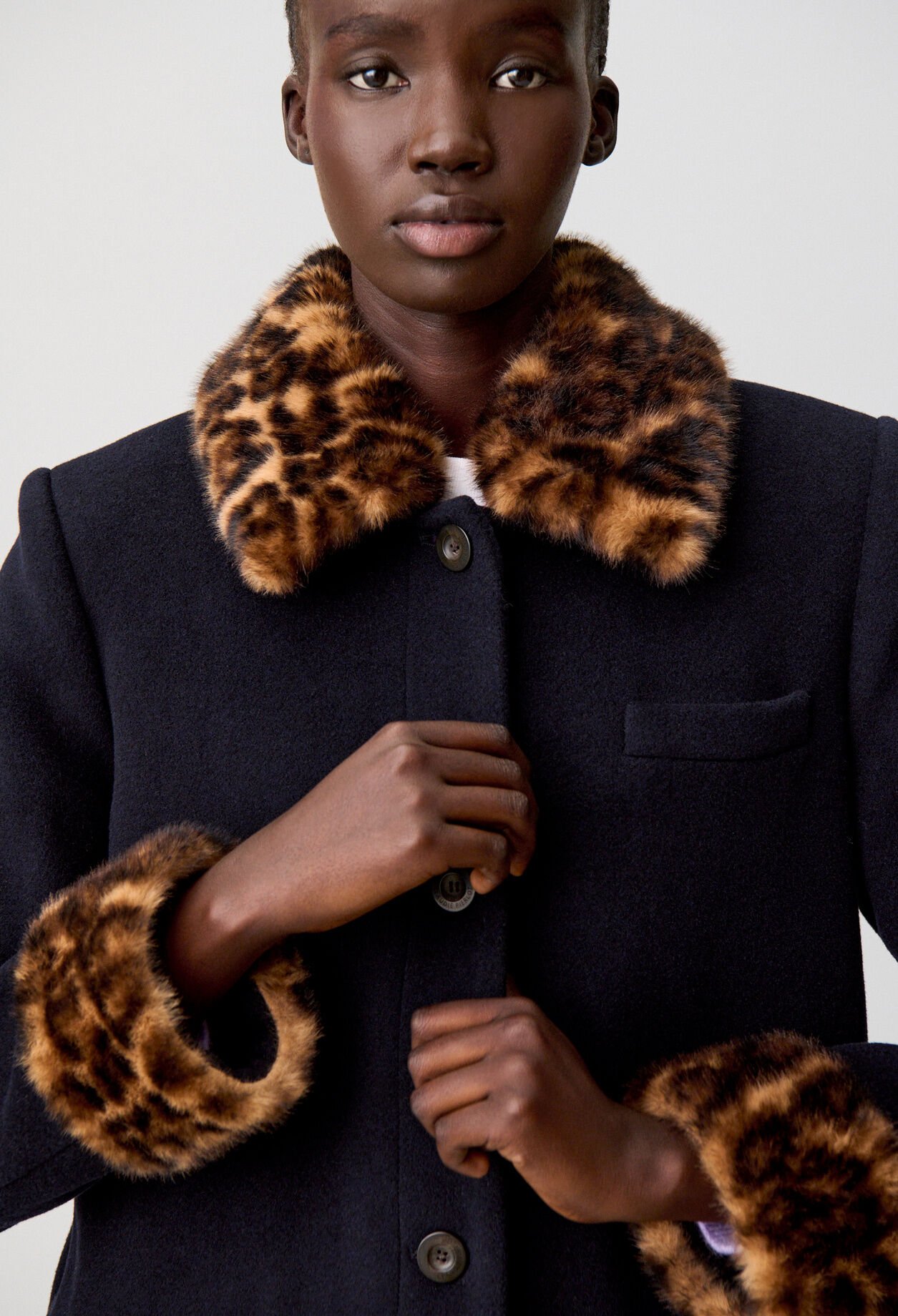 Long leopard-print wool coat