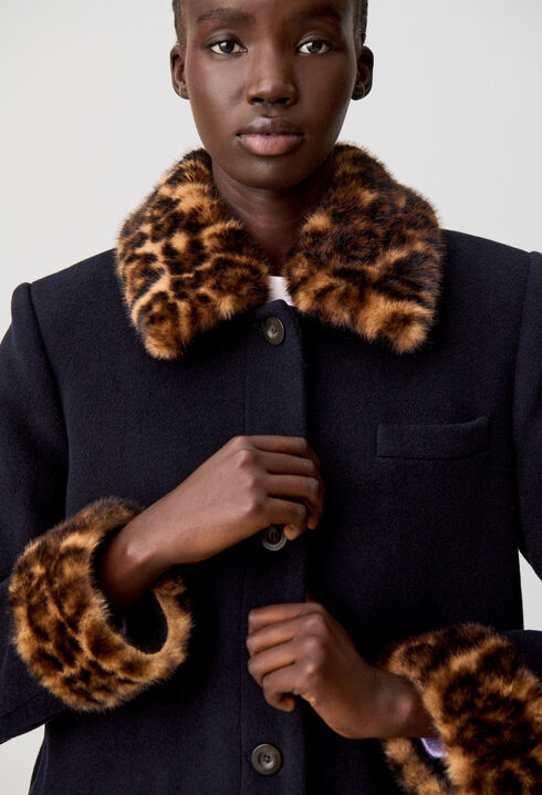 Long leopard-print wool coat