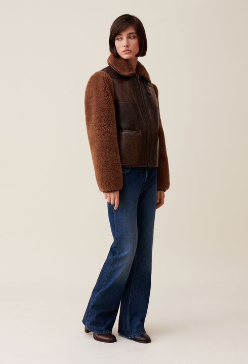 Short two-tone mixed fabric jacket