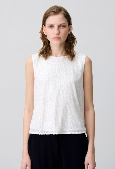 Top sans manches sequins écru
