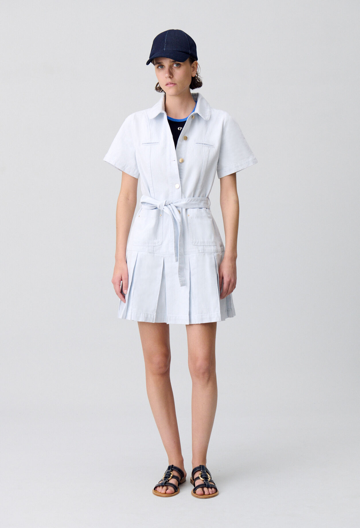 Robe courte denim à plis